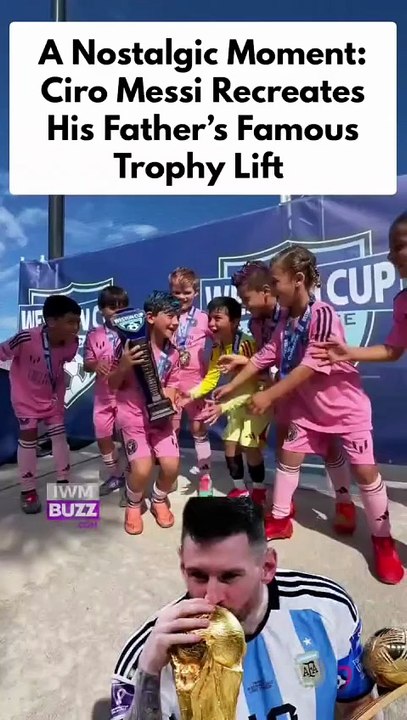 A nostalgic moment: Ciro Messi recreates his father Leo Messi's famous trophy lift after winning the Weston Cup trophy