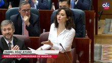 Ayuso sonroja a la izquierda: "Okupas, porteros de puticlub, gestores de saunas, esos son sus políticos"
