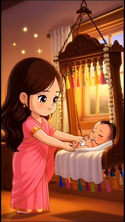 Baby's First Peaceful Sleep in Traditional Cradle 🥹💕 | Chibi Animation