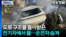 도로 구조물 들이받은 전기차에서 불...운전자 숨져 / YTN