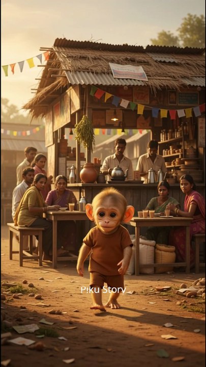 Poor Baby Monkey Open Tea Stall