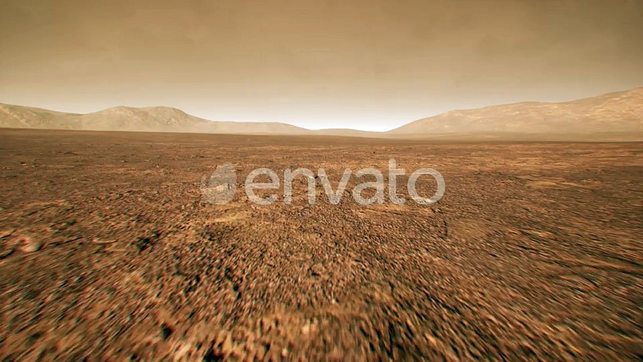 Flying Over Red Martian Desert Landscape