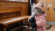 AI cat Popotan goes to the slopes and enjoys skiing