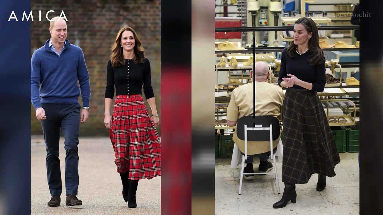 Letizia di Spagna cita Kate: il look con gonna scozzese