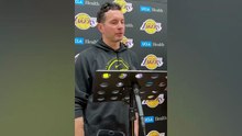 JJ Redick cannot contain his laughter with Luka Doncic and Austin Reaves with them in front of him