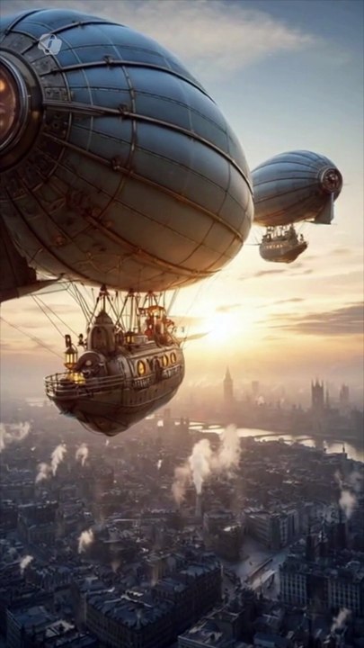 Steampunk Airship Over London Skies