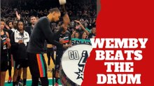 Victor Wembanyama hypes up a crowd in Texas by beating a drum after a Spurs win