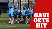Gavi gets some friendly hits from FC Barcelona teammates as he gets ready for his return