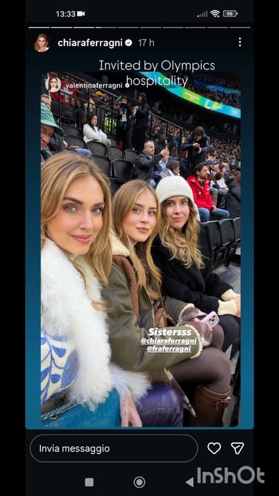 Chiara Ferragni story olimpiadi Milano cortina