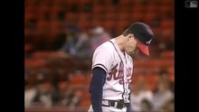 Tom Glavine (ATL) gets Bob Melvin to ground out for the final out of his first complete game win in the Majors (9/7/88)