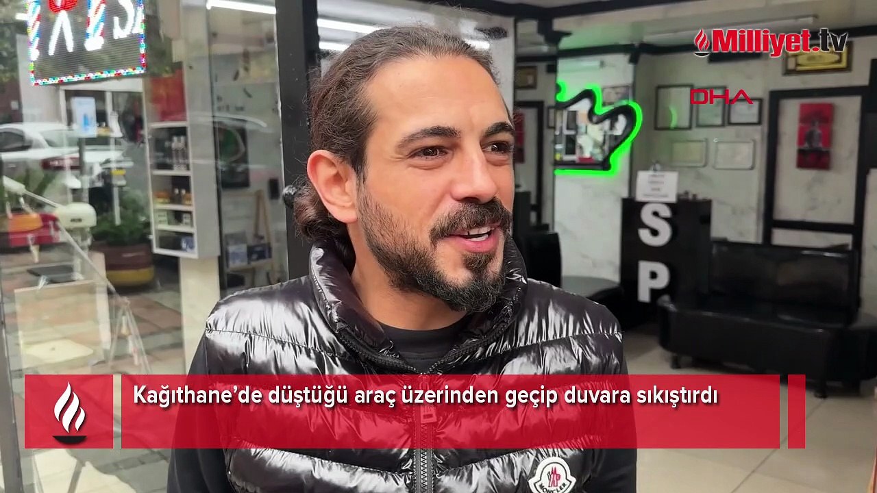 Kağıthane’de düştüğü araç üzerinden geçip duvara sıkıştırdı