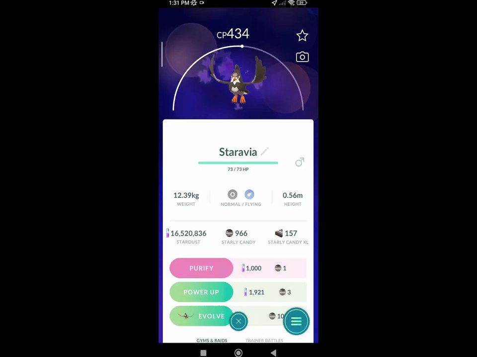 Pokémon GO-Purifying Shadow Staravia
