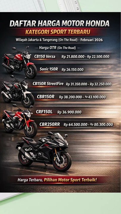 daftar harga motor Honda Kategori Kategori Sport Jakarta & Tangerang (On The Road)