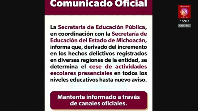 Secretaría de Educación suspende actividades escolares en todo Michoacán por violencia