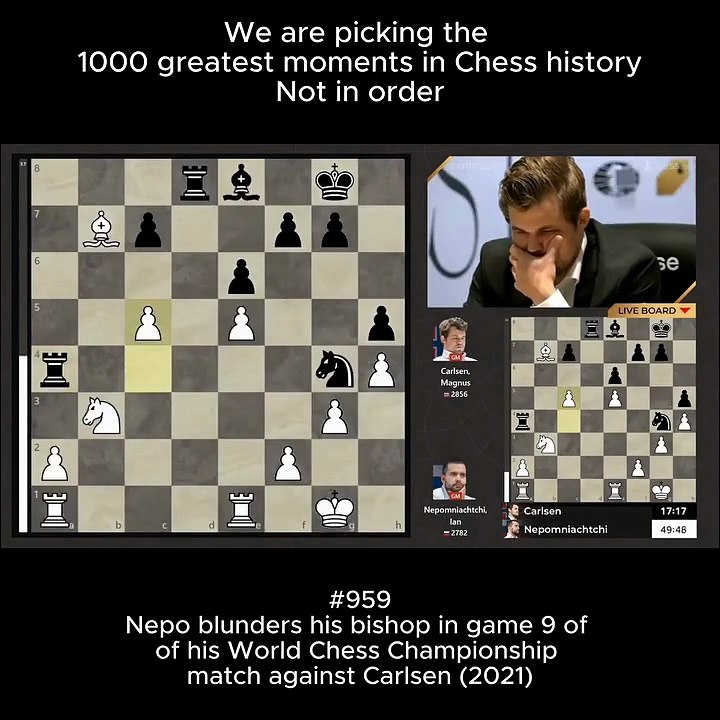 Nepo blunders his bishop in game 9 of of his World Chess Championship match against Carlsen (2021)