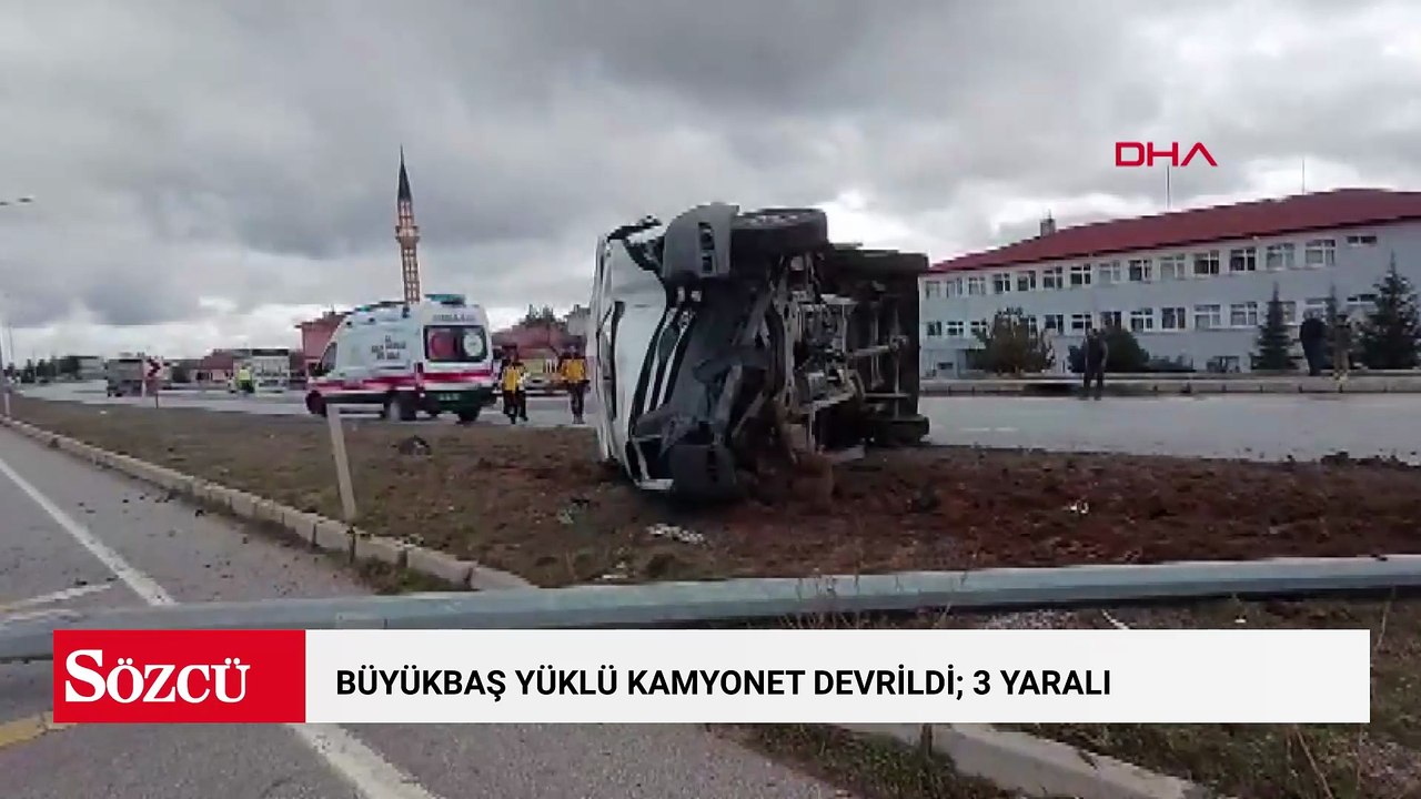 Büyükbaş yüklü kamyonet devrildi; 3 yaralı