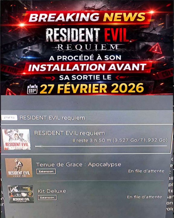 🚨 BREAKING NEWSResident Evil Requiem a procédé à son installation avant sa sortie officielle le 27 février 2026 🔥Le compte à rebours est lancé…L’attente touche à sa fin.#ResidentEvil #Requiem #PS5 #Gaming