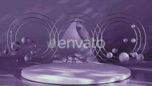 Modern 3D Stage with Floating Spheres and Rings