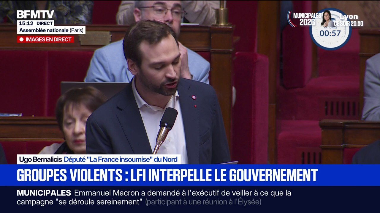 Groupuscules identitaires: "Nous, nous sommes antifascistes parce que nous sommes républicains ! Et vous ?", demande Ugo Bernalicis (LFI) au ministre de l'Intérieur sur la non-dissolution du collectif féministe d'extrême droite Némésis