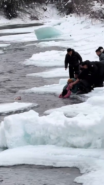 Hero tourists brave icy river to save mom and daughter