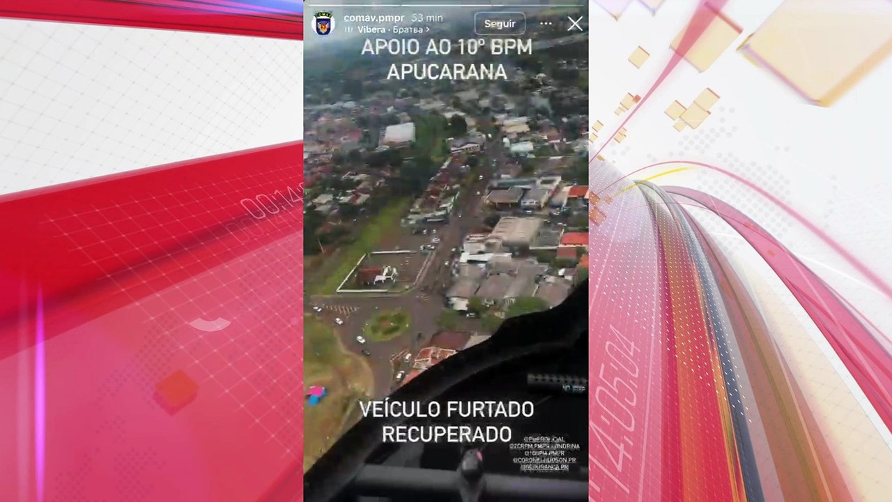Câmera de helicóptero flagra PM recuperando carro furtado em Apucarana