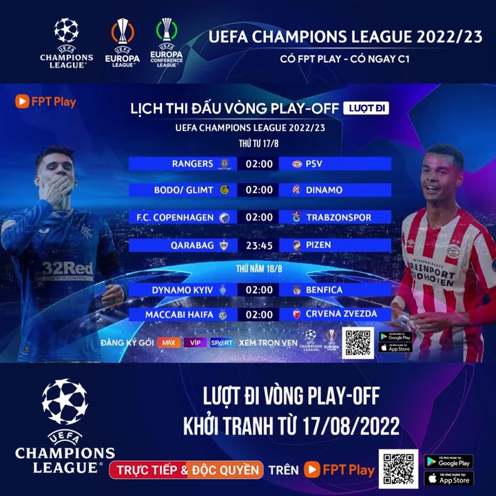 Loạt trận lượt đi vòng Play-Off UEFA Champions League 2022/23 | Trailer trên Truyền Hình FPT Play