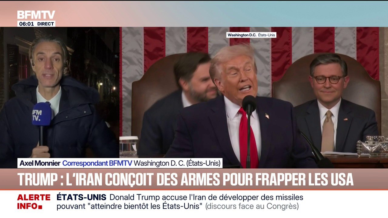 Donald Trump accuse l'Iran de développer des missiles capables d'"atteindre bientôt les États-Unis" lors de son discours devant le Congrès américain