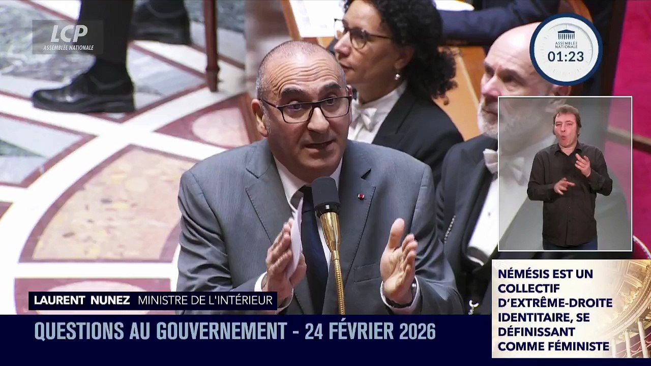 Pour la première fois, le Ministre de l'Intérieur Laurent Nuñez évoque à l'Assemblée la possible dissolution du collectif Némésis qu'il qualifie de "groupuscule identitaire"