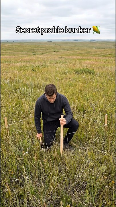 He built an invisible underground shelter right under the tall grass! 🌾🚪🌾Watch this satisfying transformation from a endless sea of grass to a hidden off-grid base.