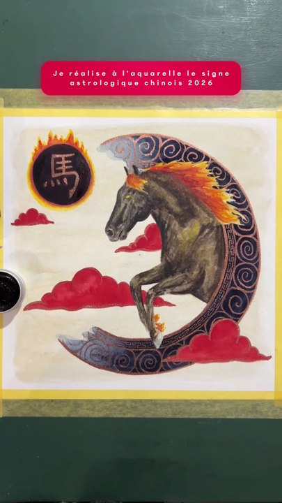 Dessin du signe astrologique chinois 2026 le cheval de feu 🔥 #dessin #aquarelle #art #watercolor