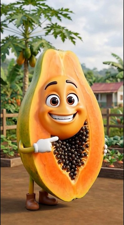 Papaya Hello Friend 👋🥭 | Cute 3D Cartoon Fruit Animation for Kids