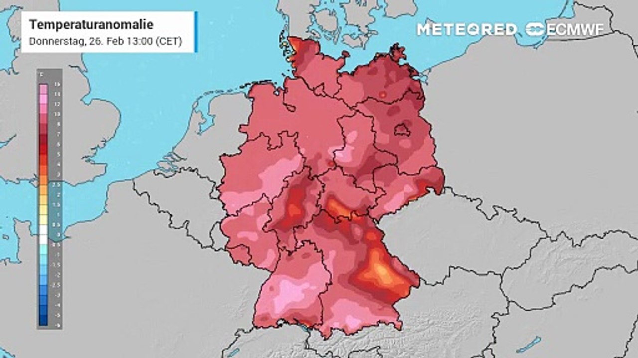 Deutschland ist 'knallrot' Die Karte mit der aktuellen Temperaturanomalie ist beeindruckend!