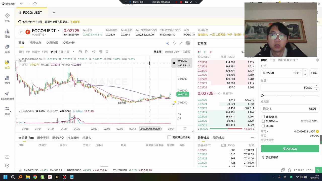 Fogo 是一个利用Solana虚拟机的高性能的 L1 链。采用高性能SVM架构，区块时间仅40毫秒，终局性仅1.3秒，Fogo使其成为高频交易与机构级DeFi应用的首选平台。Fogo持续的战略性集成与社区倡议，正在不断深化流动性并加速用户采纳。kol控盘币，筹码不多也没有放量，后续注意砸盘跑路速度
