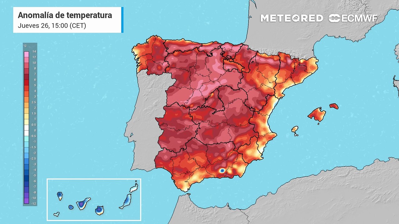 Anomalía de temperatura prevista por el modelo europeo para los próximos días