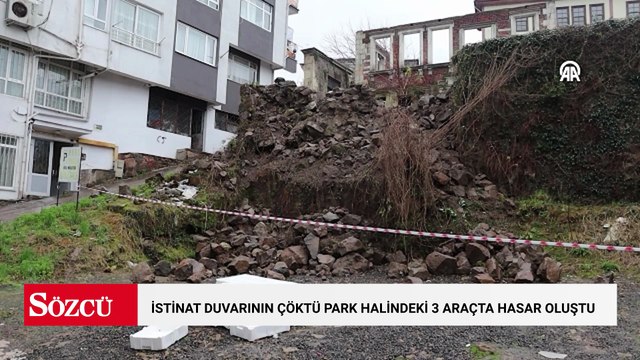 Ordu'da istinat duvarının çökmesi sonucu park halindeki 3 araçta hasar oluştu