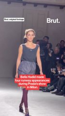 Bella Hadid makes 4 appearances at Milan Prada show.