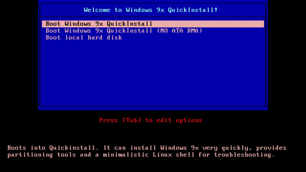 Windows 9X QuickInstall - but longer...