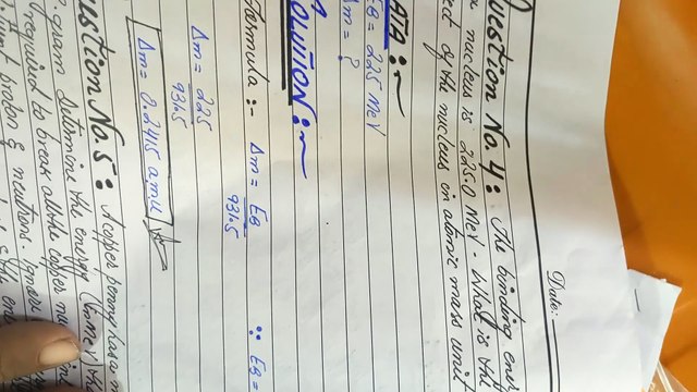 Class 12 Physics Solved Numerical Sindh board New book Chapter No 27 Nuclear Physics question 4