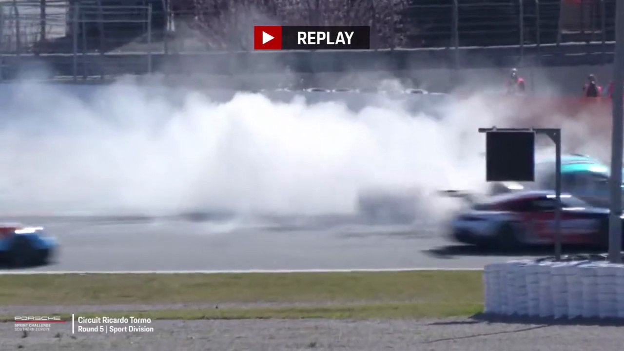 Porsche Sprint Challenge Southern Europe Sport Division 2026 Valencia Race 1 Start Mutschlechner Miljkovic Big Crash