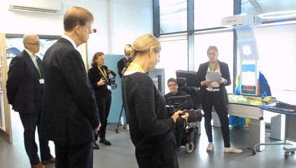 Government minister Stephen Timms learns about the student-led Let Me In disability access audit business at Treloar's