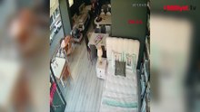 Samsun’da öğretmenin eşini iş yerinde darbettiği anlar kamerada