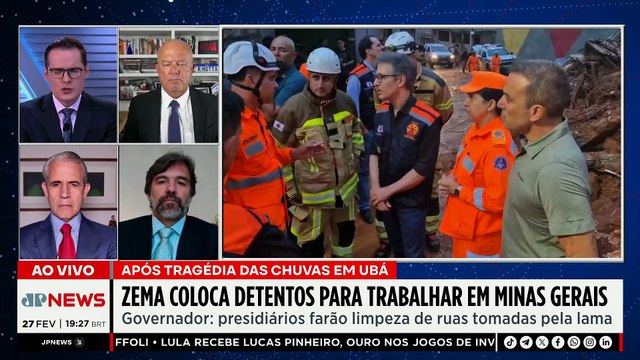 Zema coloca detentos para ajudar na limpeza após chuvas em Ubá, em Minas Gerais