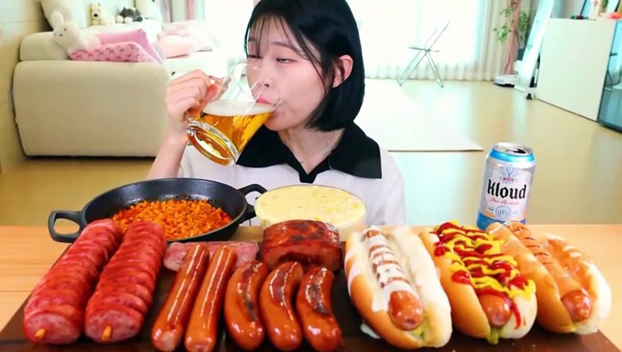 ASMR MUKBANG | Grilled Sausage Party! Fire Noodles, Amecican Hot Dog, Corn Cheese Eating