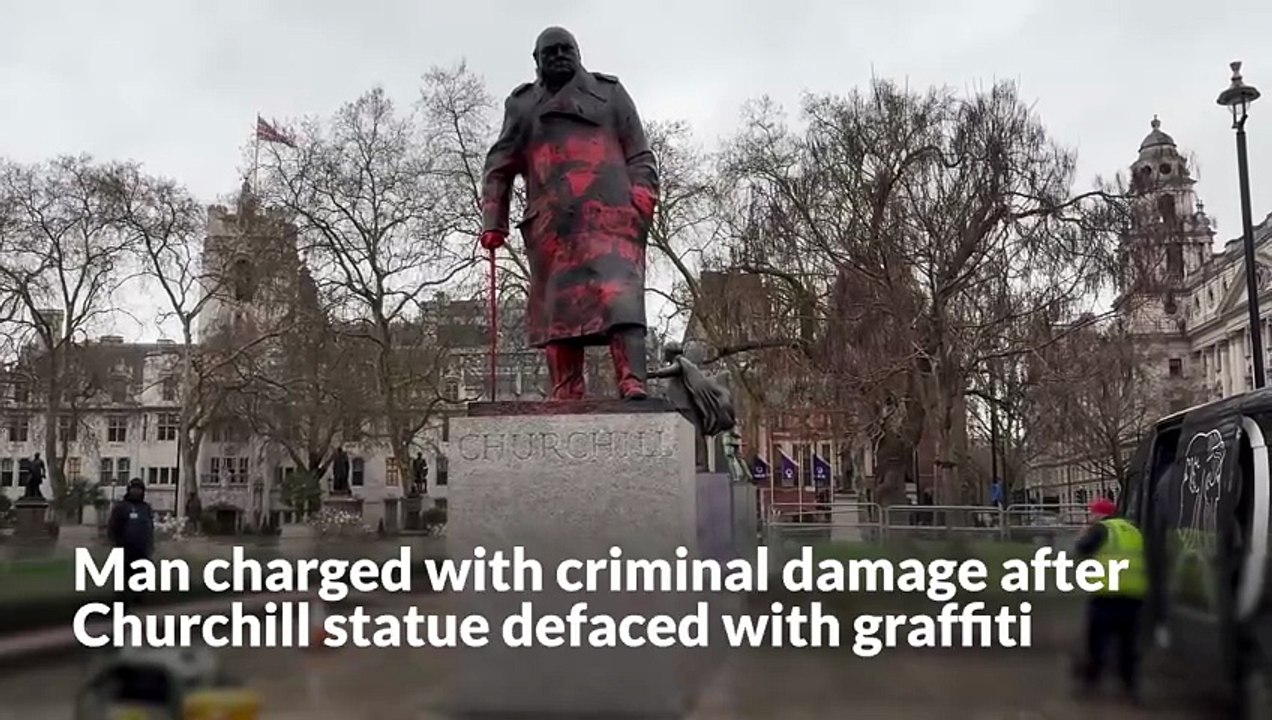 Man charged with criminal damage after Churchill statue defaced with graffiti