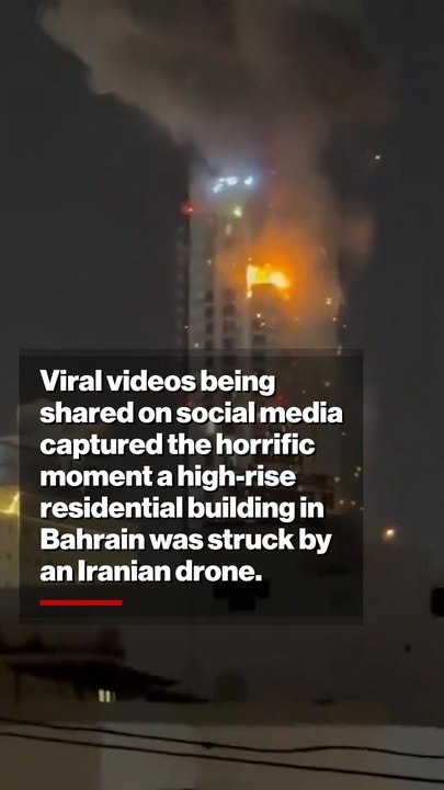Horrifying moment drone hits high-rise tower in Bahrain