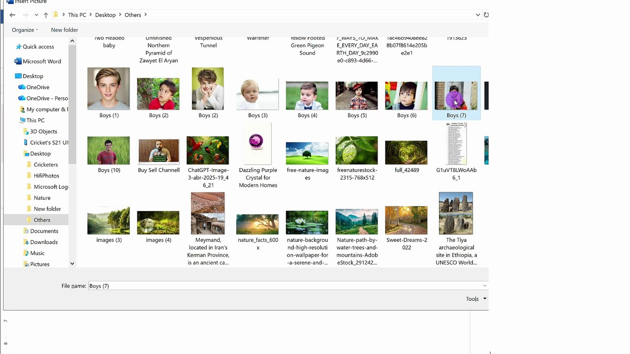 How to make space between two pictures in word