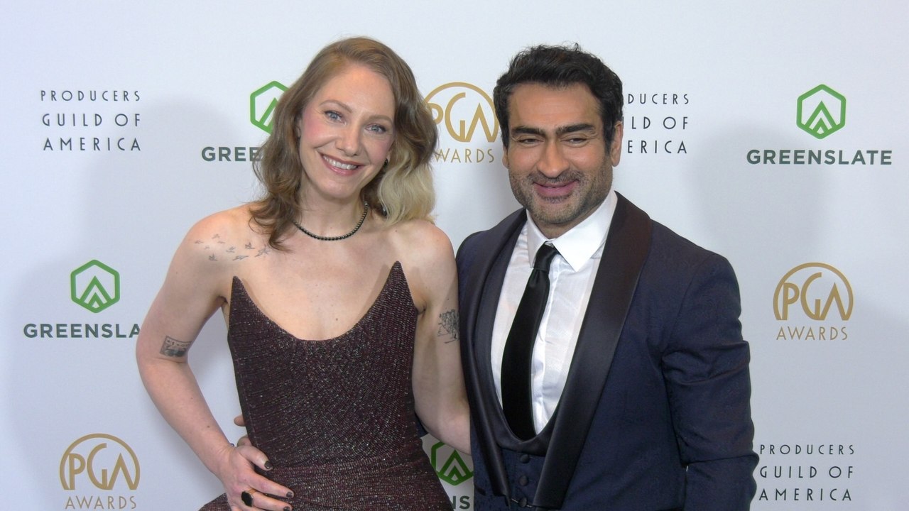Emily V. Gordon and Kumail Ali Nanjiani on the black carpet at the 37th annual Producers Guild Awards
