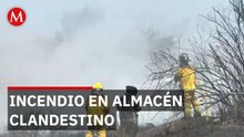 Fuerte incendio en almacén de llantas clandestino en Huehuetoca