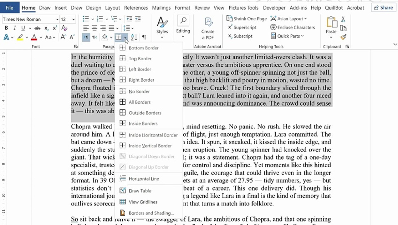 how to add top and bottom line in word