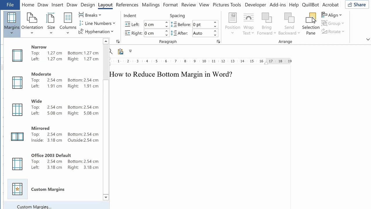How to Reduce Bottom Margin in Word